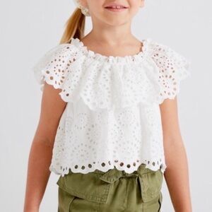 MAYORAL TODDLER GIRL EYELET LACE TIERED SLEEVELESS BLOUSE